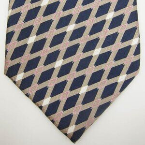 NEW $330 Stefano Ricci Tan Gold Lattice on Blue w/ Pink Long Wide Silk Tie Italy